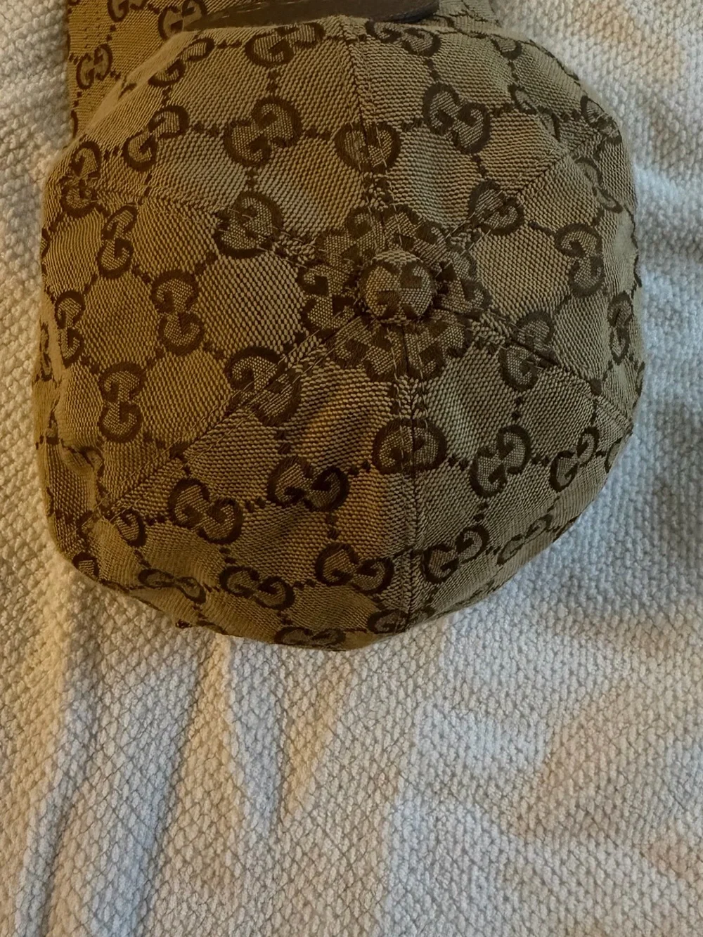 Gucci Tan Brown GG Canvas Baseball Cap with Leather Patch